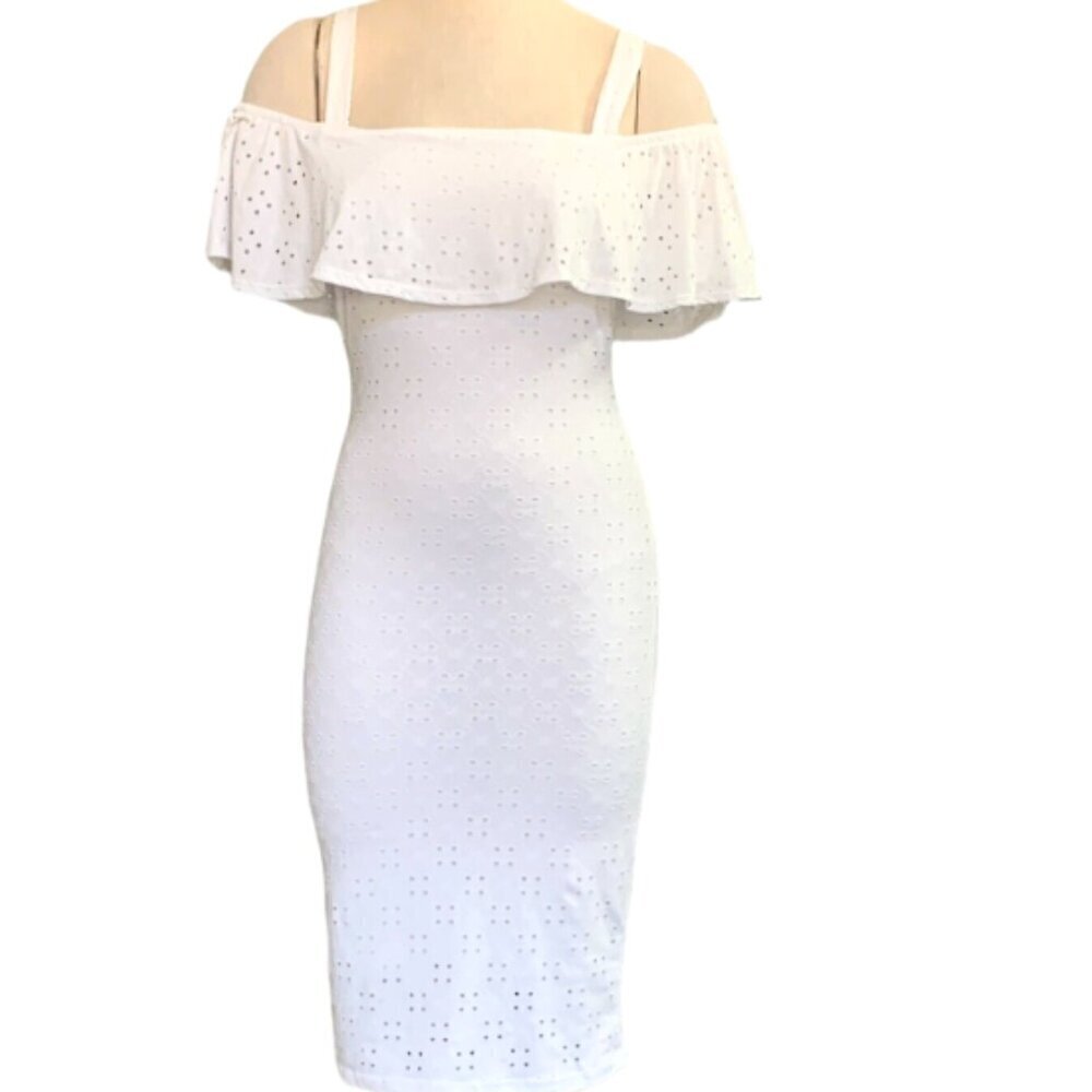 Jolie‎ & Joy by FCT Eyelet Sleeveless Ruffle Sheath Dress Jr Sz M White #351J